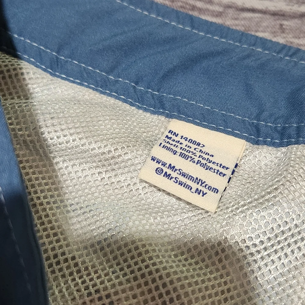 Mr. Swim‎ Blue Brown Design Swim Trunks Lined Beach Men's Size 34
